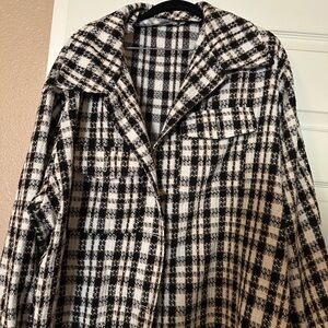 Nasty Gal Black and White Plaid Pea Coat